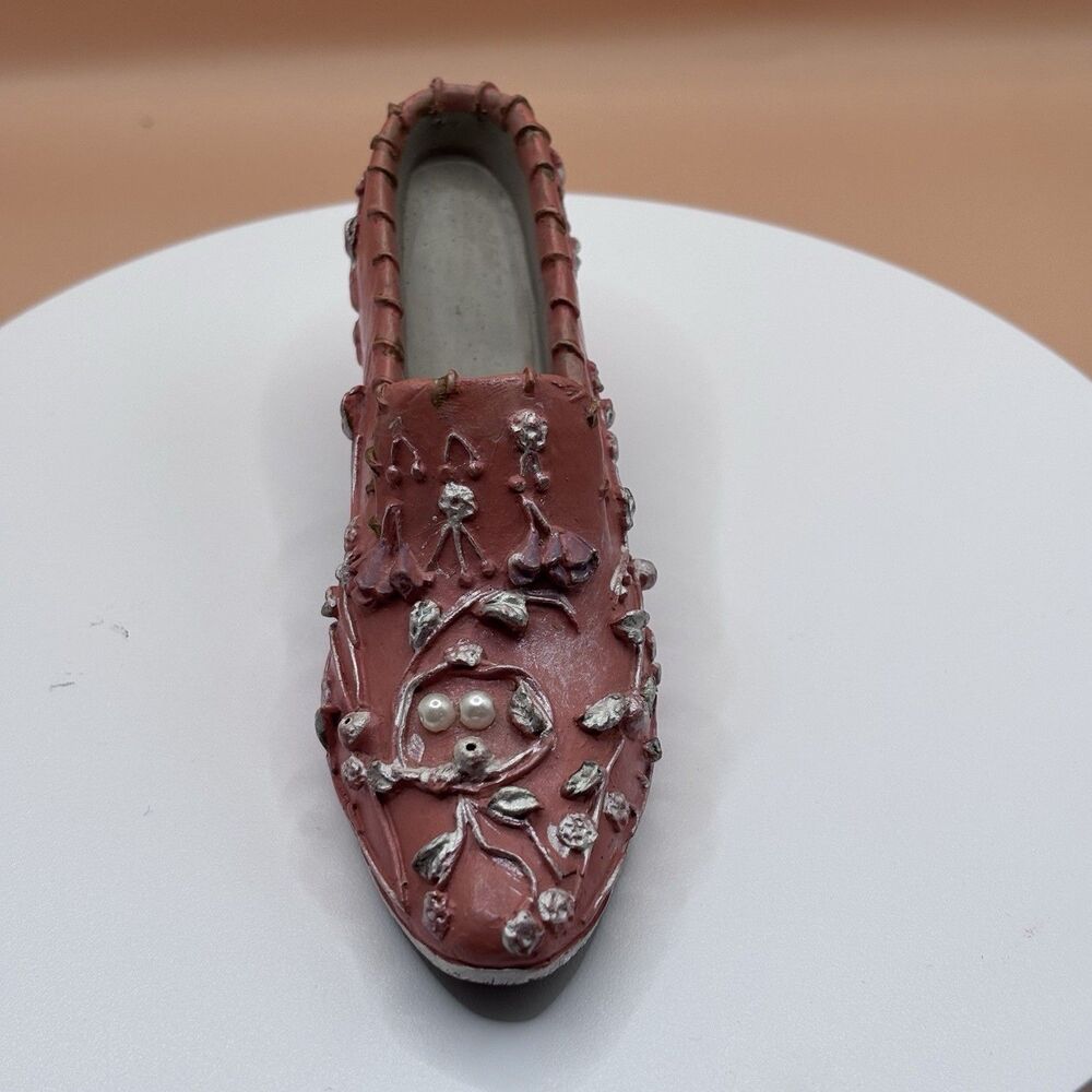 Vintage Style Miniature Shoe Sculptures Pink Floral & Teal Rhinestone Decorative - Picture 12 of 16
